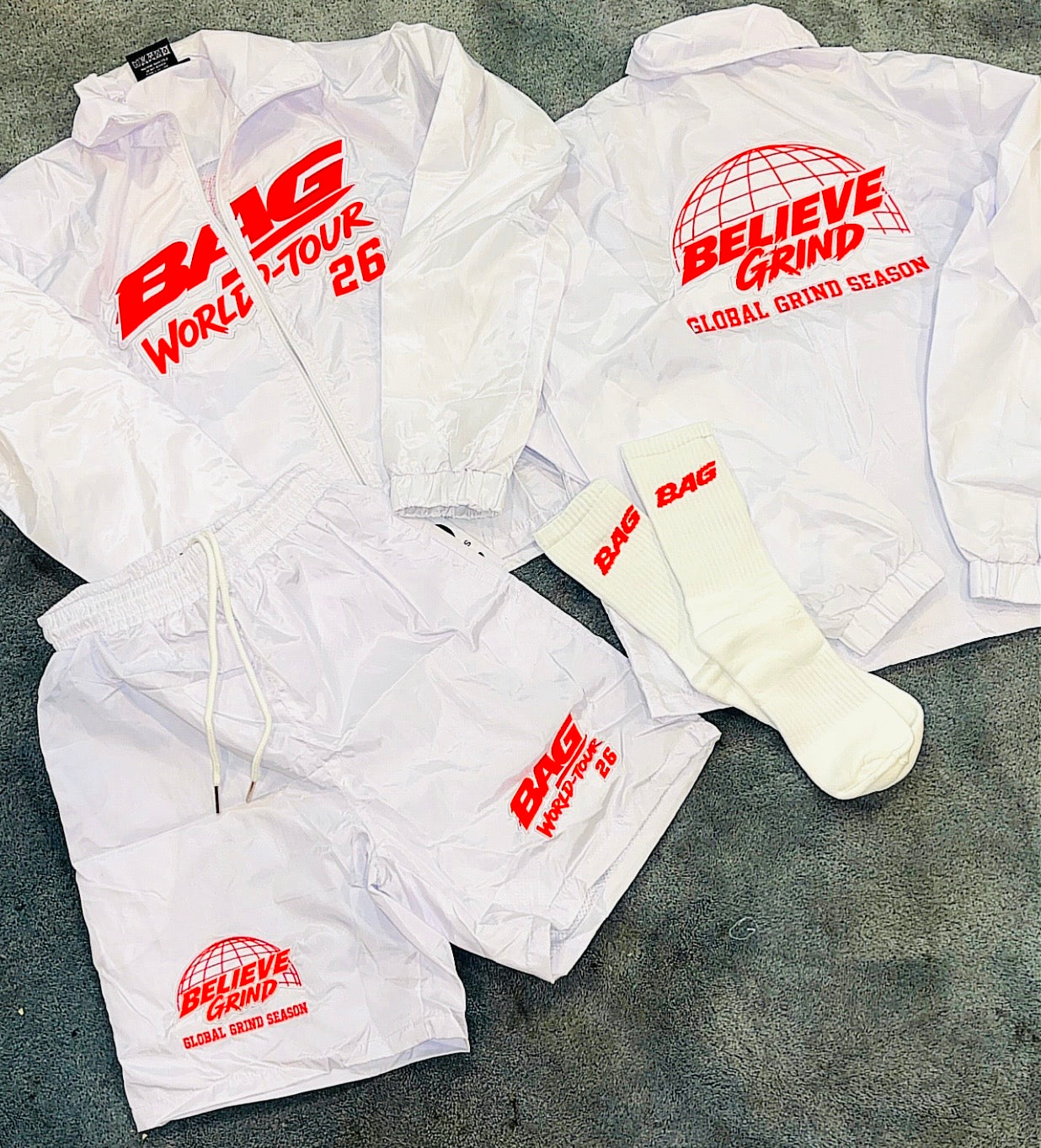 White X Red Windbreaker Set